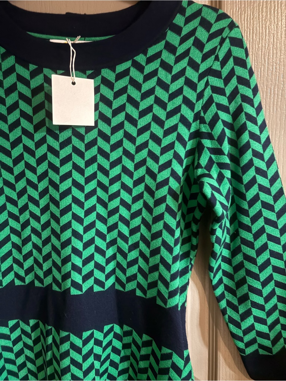 Boden Green and Navy Chevron Knit Dress - Picture 8 of 10